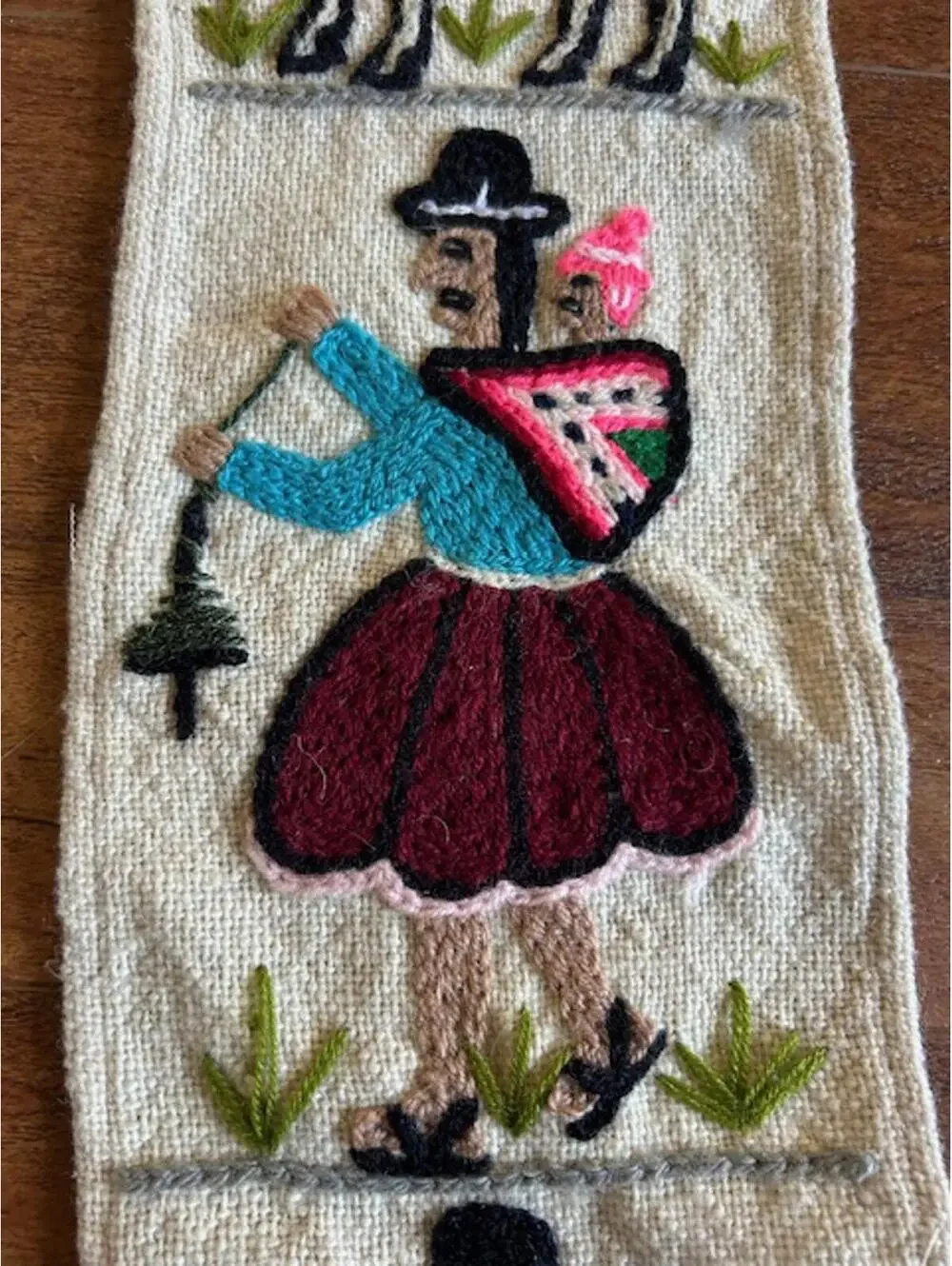 Handcrafted Peruvian Wool Wall Hanging with Embroidered Llama and Figures